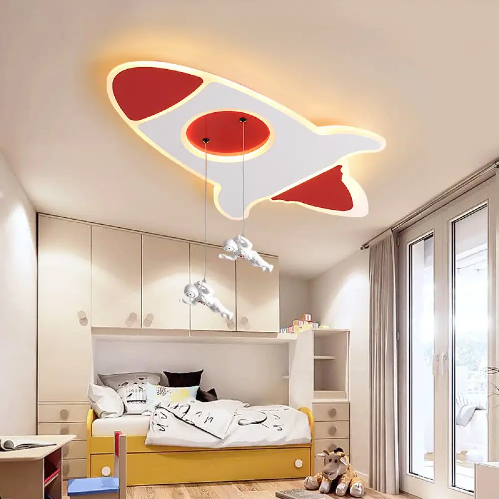 Stylish Rocket Ceiling Led Lamp - Cartoon Design 14’/16.5’ W Flush Mount Warm/White Light Red /