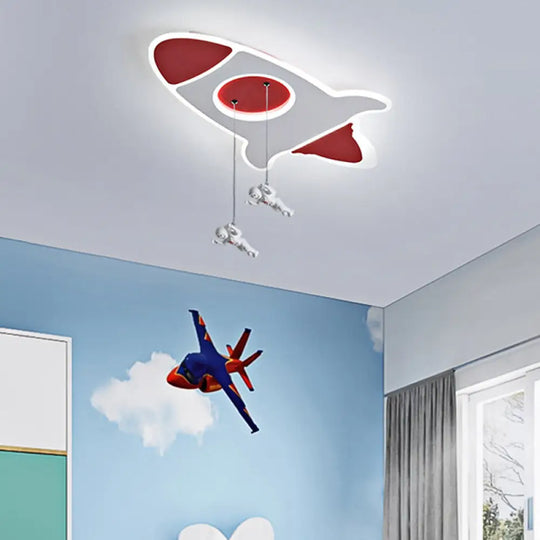 Stylish Rocket Ceiling Led Lamp - Cartoon Design 14’/16.5’ W Flush Mount Warm/White Light Red /