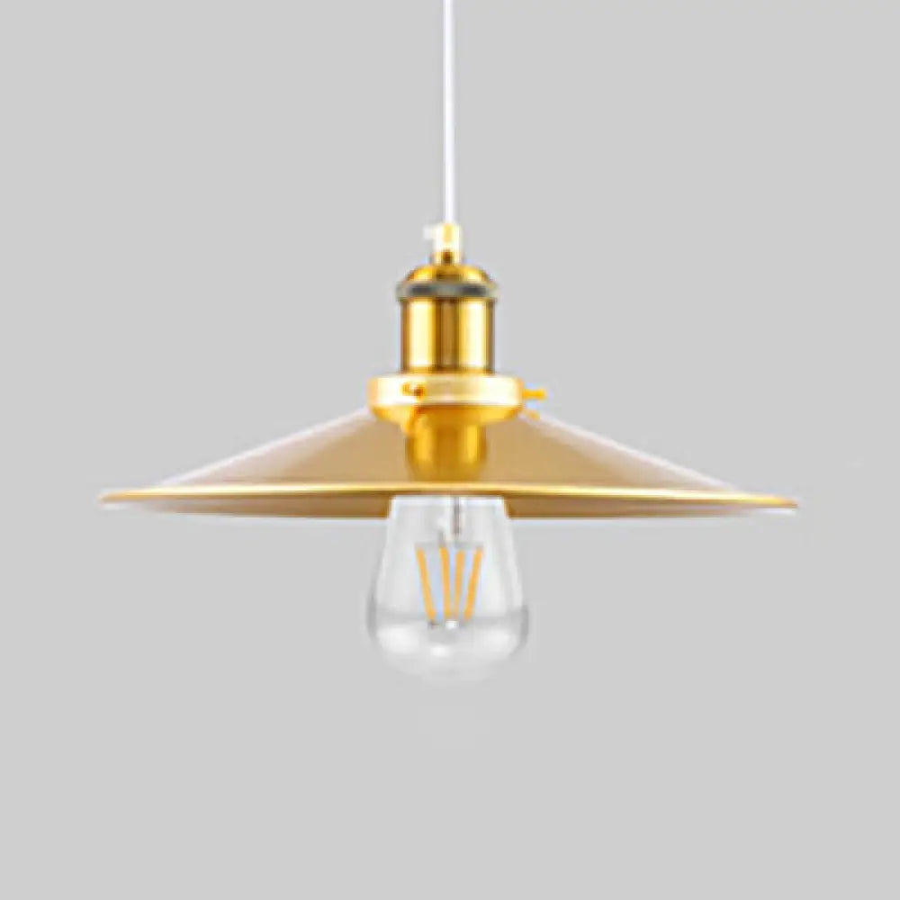 Stylish Saucer Hanging Lamp - 12/14 Inch Wide Gold Metallic Pendant Light With 1 For Bedside / 12’