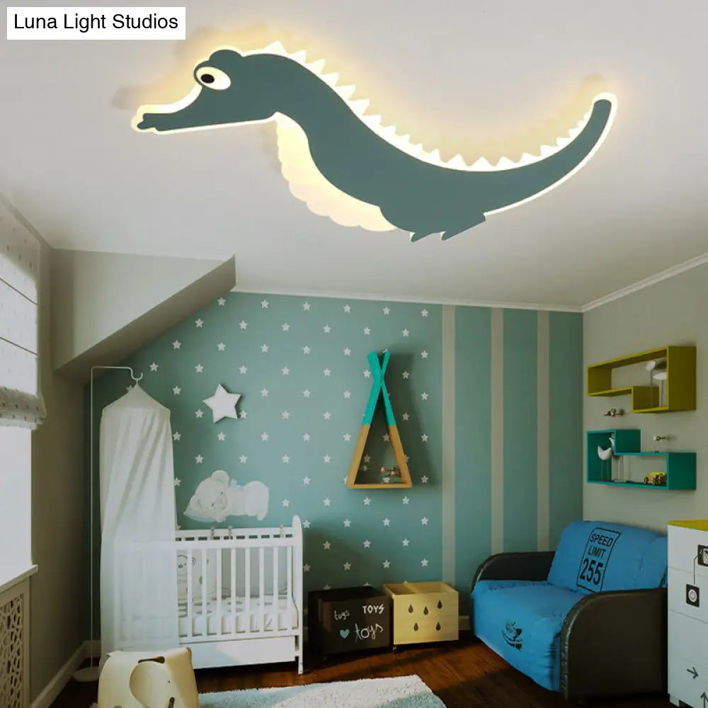 Stylish Sea Horse Led Ceiling Light In Orange/Green With Warm/White Glow