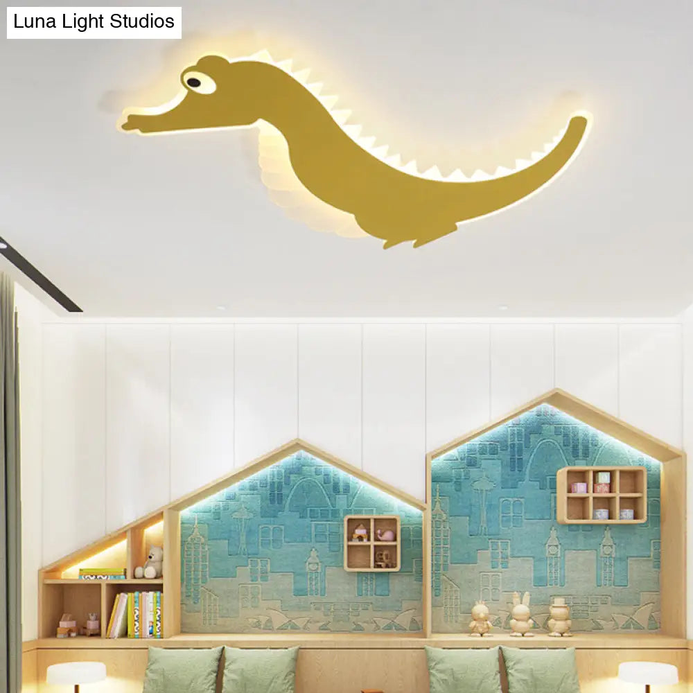 Stylish Sea Horse Led Ceiling Light In Orange/Green With Warm/White Glow