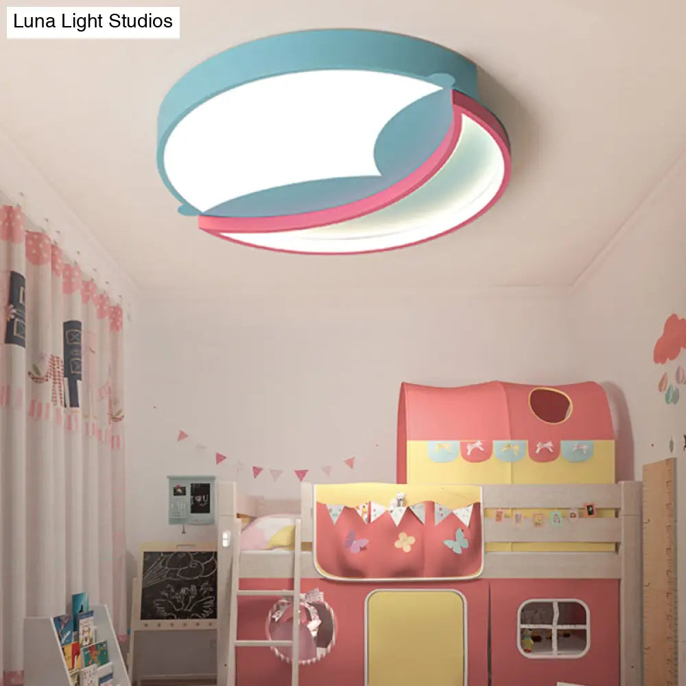 Stylish Silicone Round Flush Ceiling Light - Cartoon Led Mounted Lamp For Bedroom With Blue/Pink