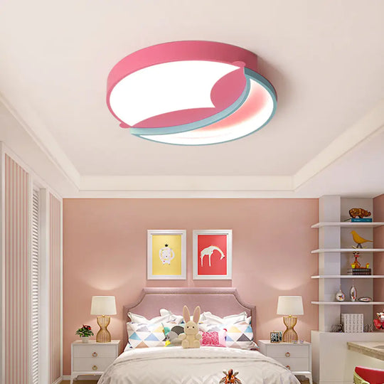 Stylish Silicone Round Flush Ceiling Light - Cartoon Led Mounted Lamp For Bedroom With Blue/Pink