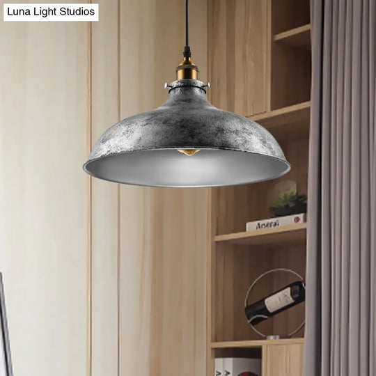 Antique Stylish Silver Gray Iron Dome Ceiling Light With Cord - Perfect For Living Room