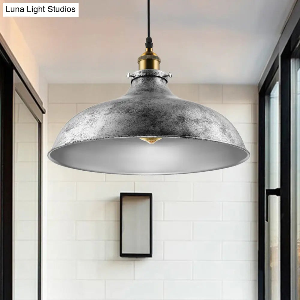 Antique Stylish Silver Gray Iron Dome Ceiling Light With Cord - Perfect For Living Room
