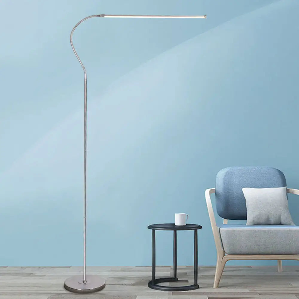 Stylish Silver Led Floor Lamp With Gooseneck Arm Perfect For Study Room