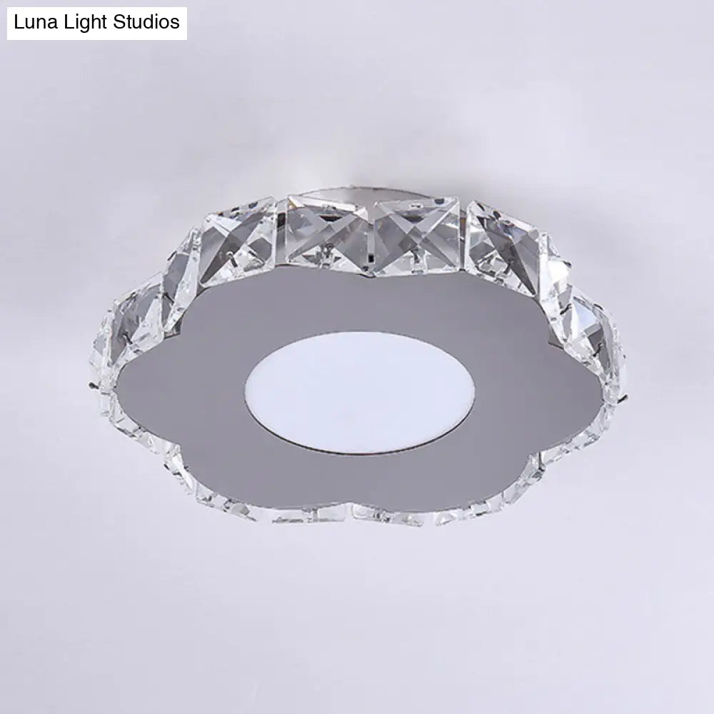 Stylish Stainless Steel Led Flush Light With Crystal Accents For Hallway