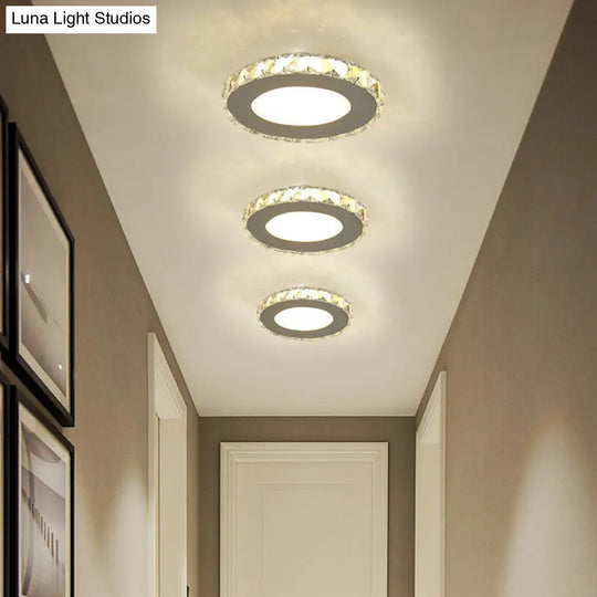 Stylish Stainless Steel Led Flush Light With Crystal Accents For Hallway