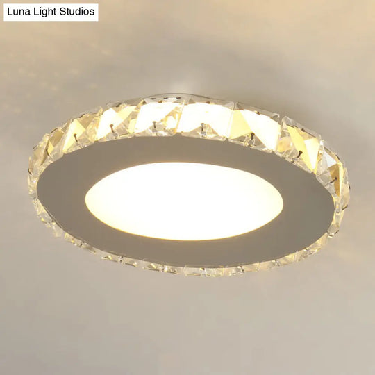 Stylish Stainless Steel Led Flush Light With Crystal Accents For Hallway Stainless-Steel / Oval