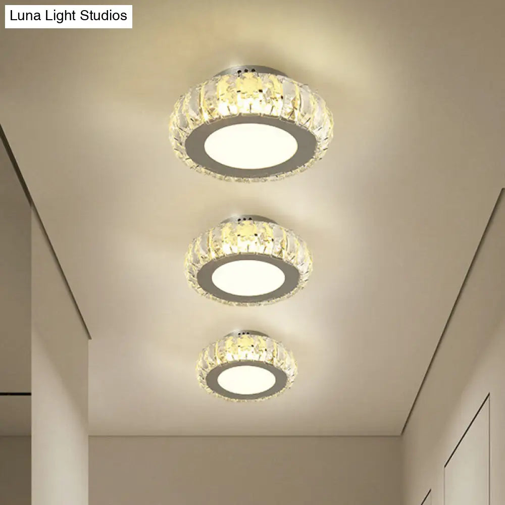 Stylish Stainless Steel Led Flush Light With Crystal Accents For Hallway