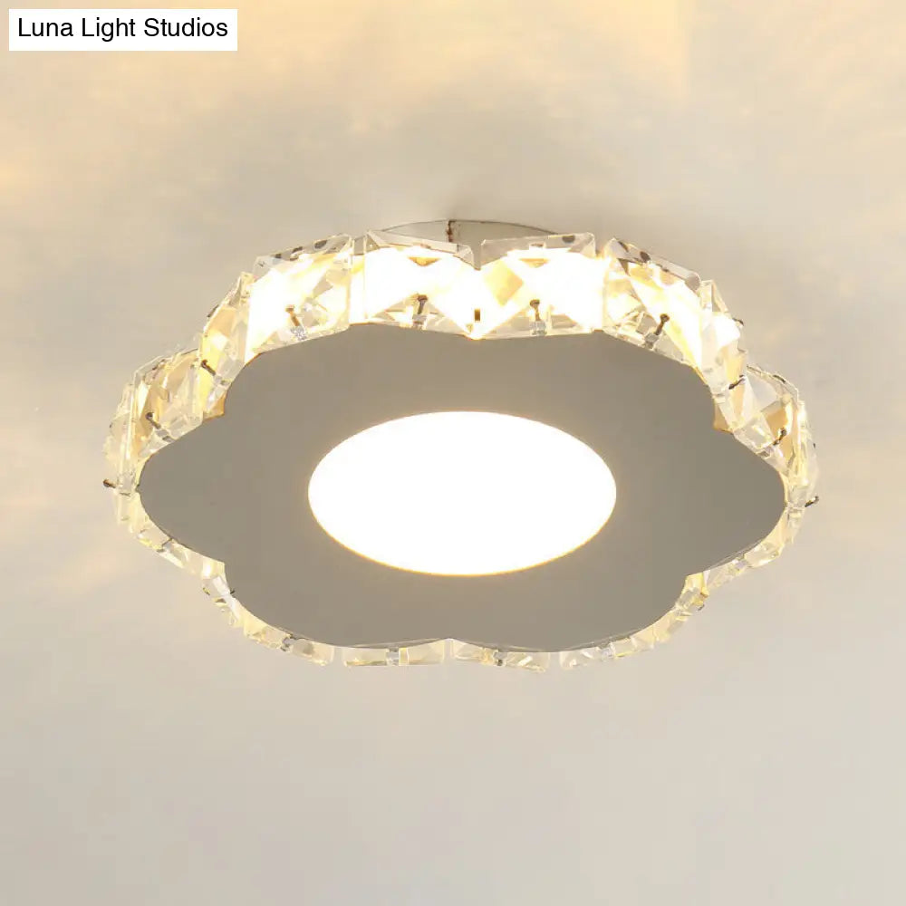 Stylish Stainless Steel Led Flush Light With Crystal Accents For Hallway Stainless-Steel / Flower