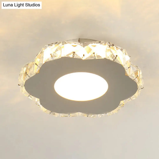 Stylish Stainless Steel Led Flush Light With Crystal Accents For Hallway Stainless-Steel / Flower