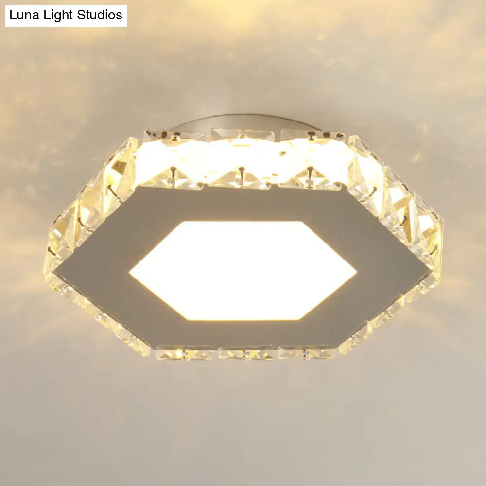 Stylish Stainless Steel Led Flush Light With Crystal Accents For Hallway Stainless-Steel / Hexagon