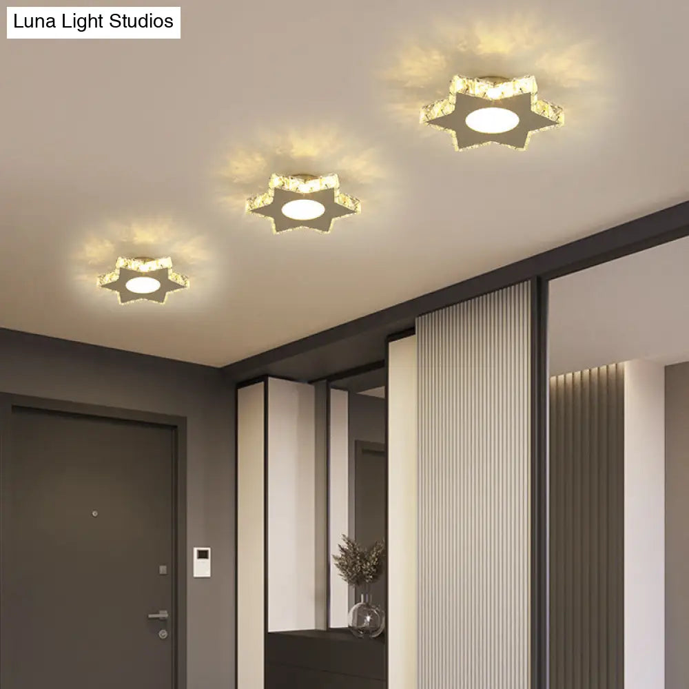 Stylish Stainless Steel Led Flush Light With Crystal Accents For Hallway