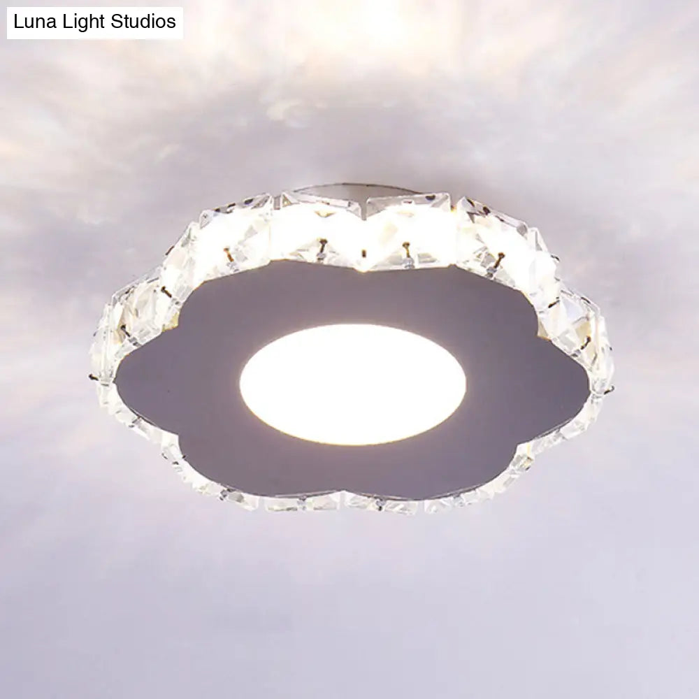 Stylish Stainless Steel Led Flush Light With Crystal Accents For Hallway