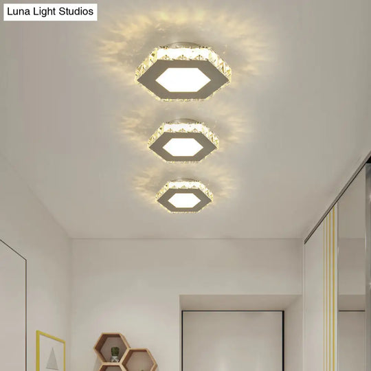 Stylish Stainless Steel Led Flush Light With Crystal Accents For Hallway