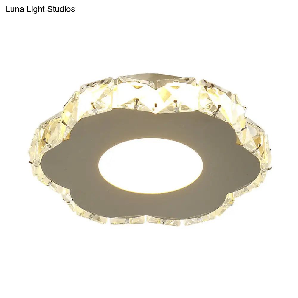 Stylish Stainless Steel Led Flush Light With Crystal Accents For Hallway