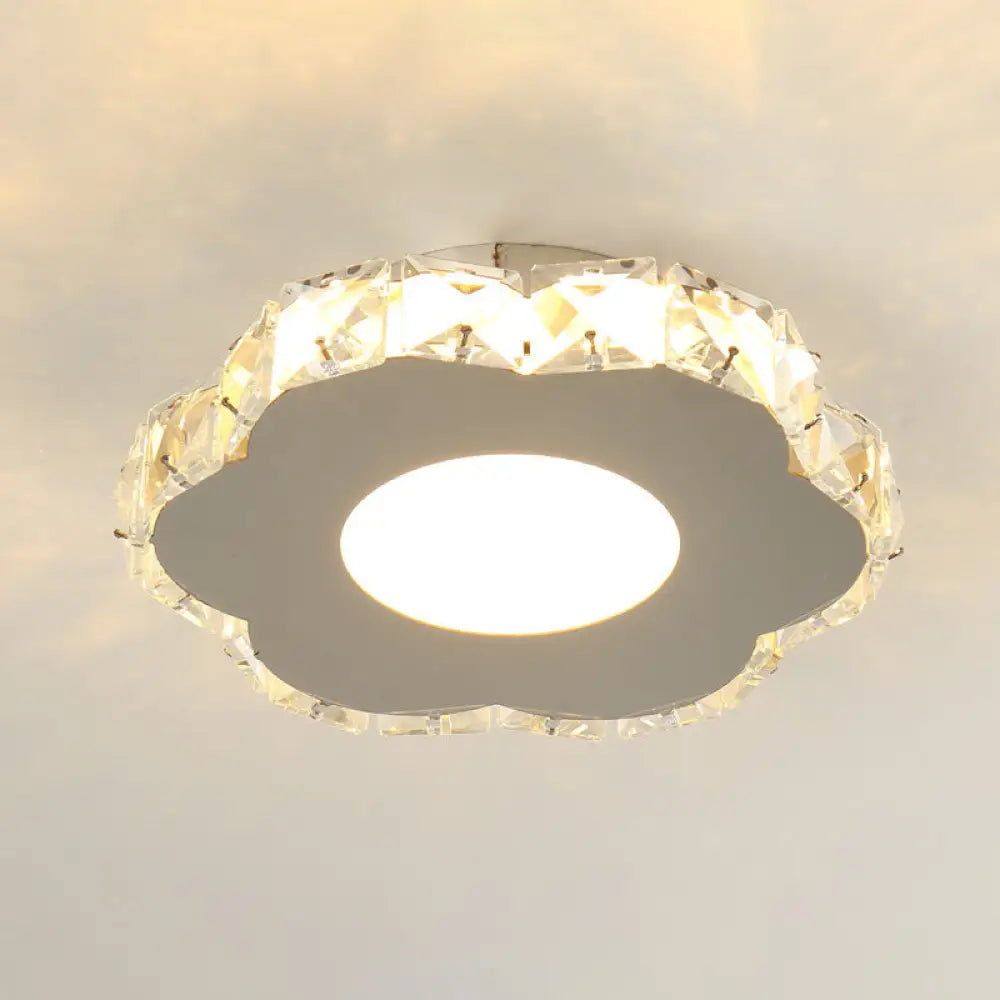 Stylish Stainless Steel Led Flush Light With Crystal Accents For Hallway Stainless - Steel / Flower