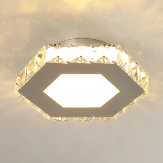 Stylish Stainless Steel Led Flush Light With Crystal Accents For Hallway Stainless - Steel / Hexagon