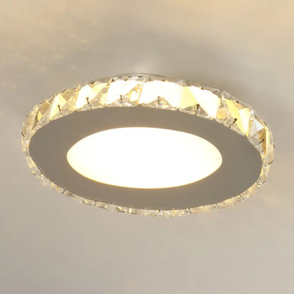 Stylish Stainless Steel Led Flush Light With Crystal Accents For Hallway Stainless - Steel / Oval