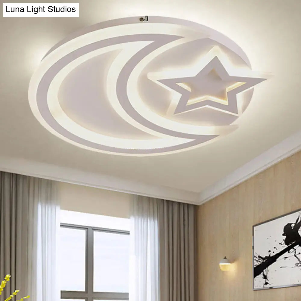 Stylish Star Acrylic Led Flush Ceiling Light For Bedroom White / Warm Moon