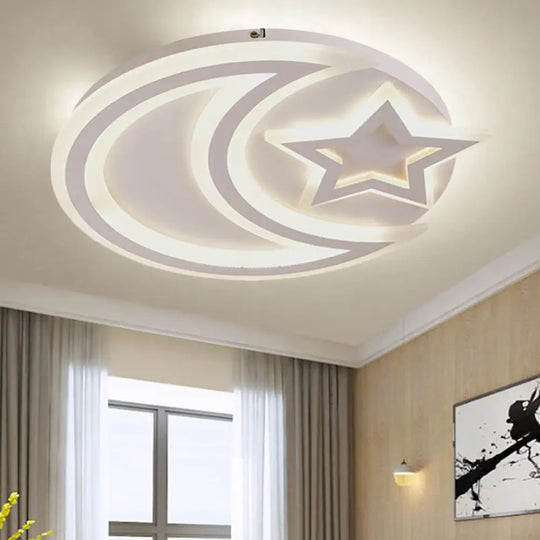 Stylish Star Acrylic Led Flush Ceiling Light For Bedroom White / Warm Moon