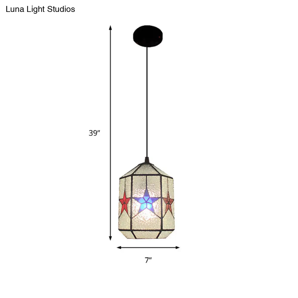 Stylish Star Design Pendant Ceiling Light - White/Clear Tiffany Art Glass Stainless 1-Light