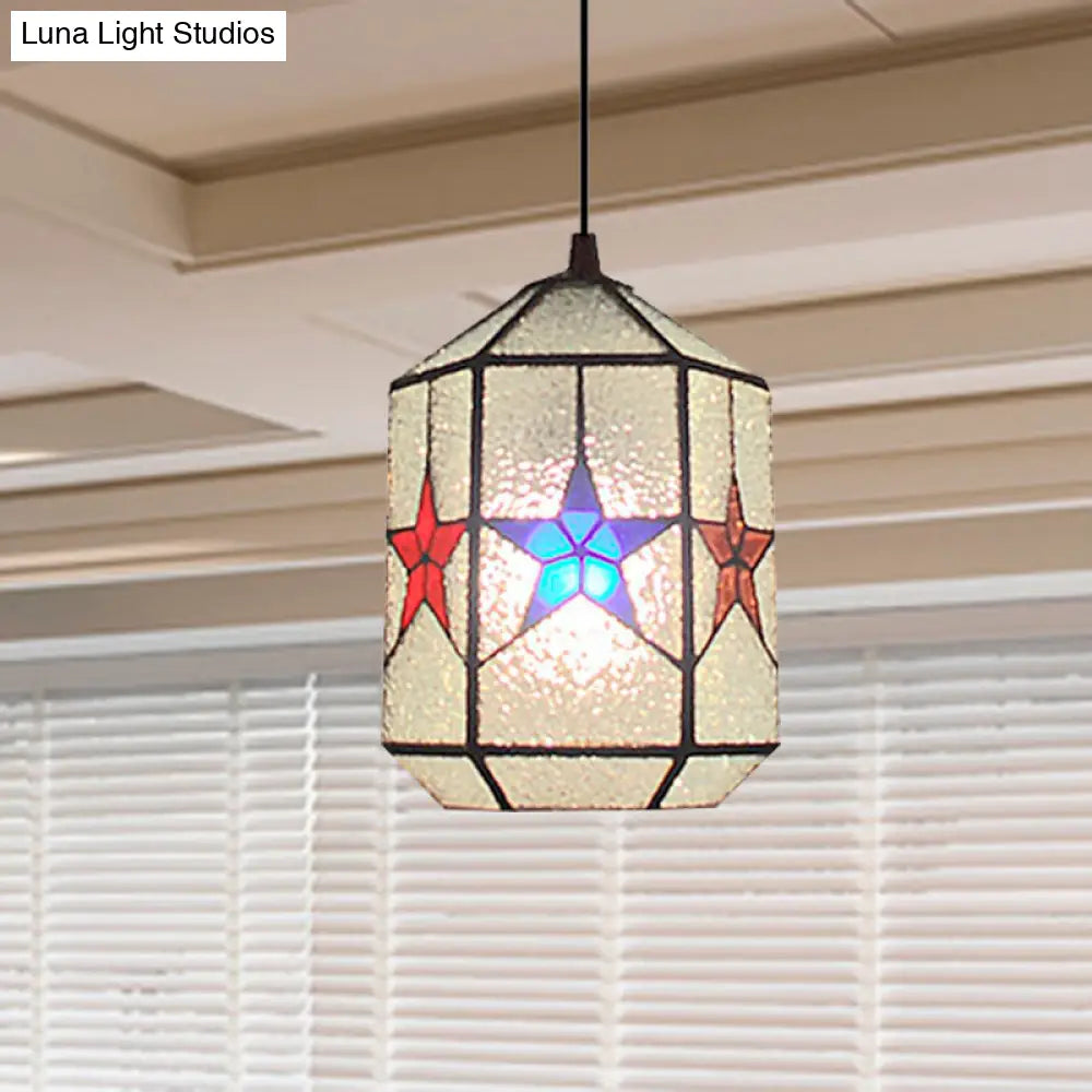 Stylish Star Design Pendant Ceiling Light - Stainless Art Glass Tiffany White & Clear 1-Light