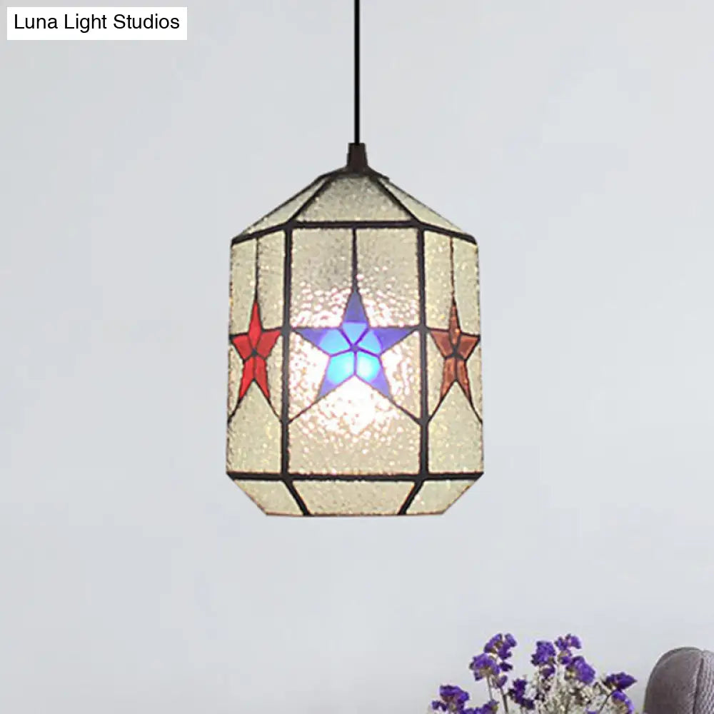 Stylish Star Design Pendant Ceiling Light - Stainless Art Glass Tiffany White & Clear 1-Light