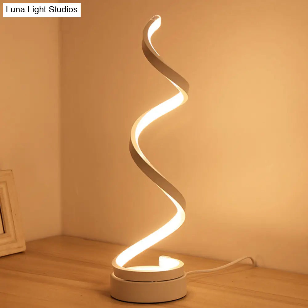 Stylish Swirl Led Table Lamp - Minimalist Acrylic Night Lighting For Bedroom In White