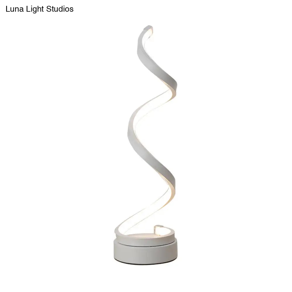 Stylish Swirl Led Table Lamp - Minimalist Acrylic Night Lighting For Bedroom In White