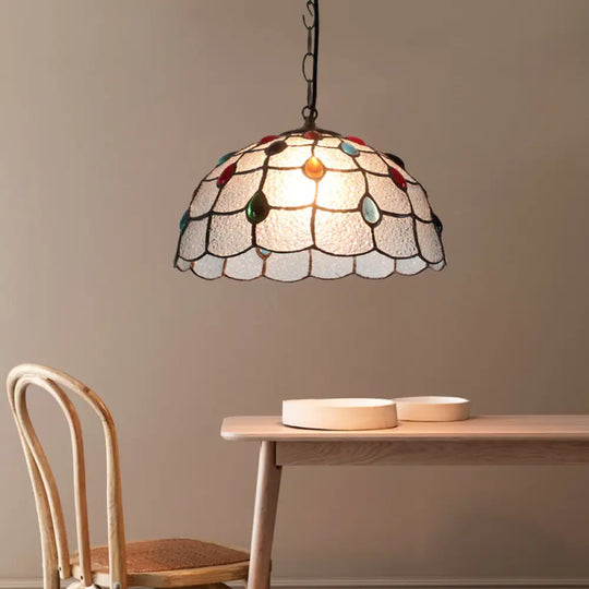 Stylish Tiffany Beaded Pendant Light For Dining Room - Blue/Silver Glass 12/16 Width 1 Textured