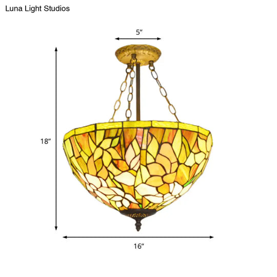 Stylish Tiffany Yellow Stained Glass Petal Pendant Chandelier For Dining Room