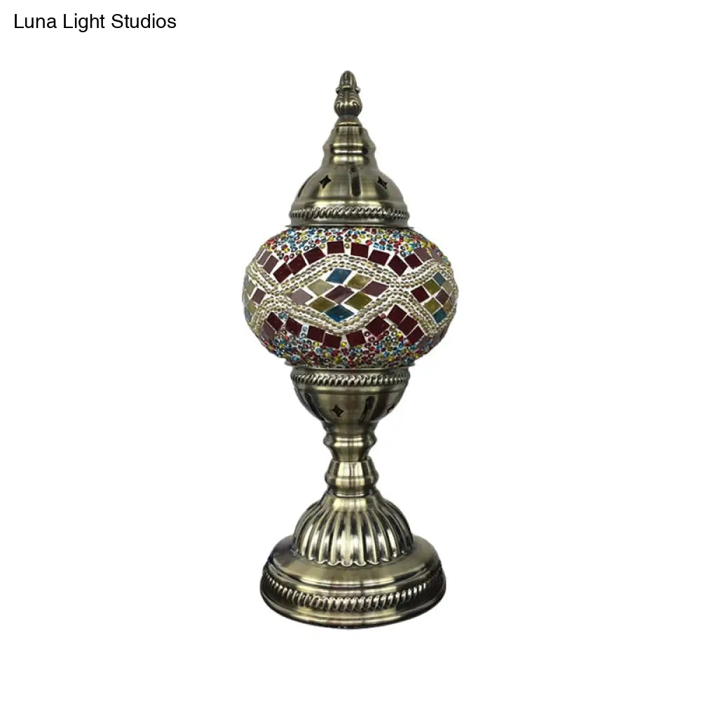 Stylish Turkish Bedroom Table Lamp - Spherical Glass Shade Bronze Finish