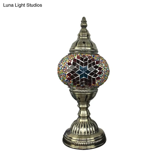 Stylish Turkish Bedroom Table Lamp - Spherical Glass Shade Bronze Finish