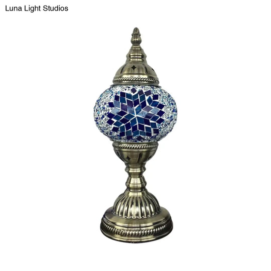 Stylish Turkish Bedroom Table Lamp - Spherical Glass Shade Bronze Finish