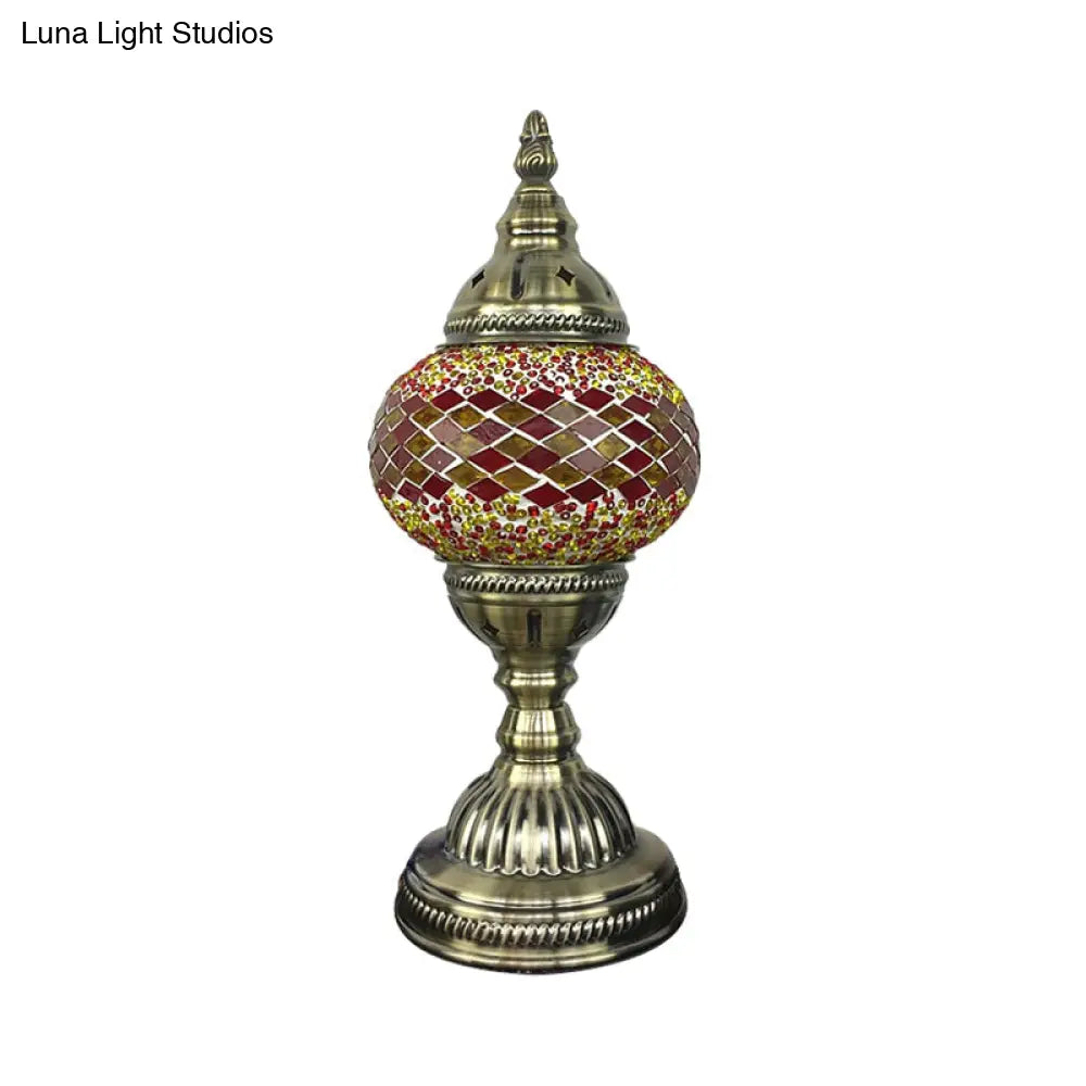 Stylish Turkish Bedroom Table Lamp - Spherical Glass Shade Bronze Finish