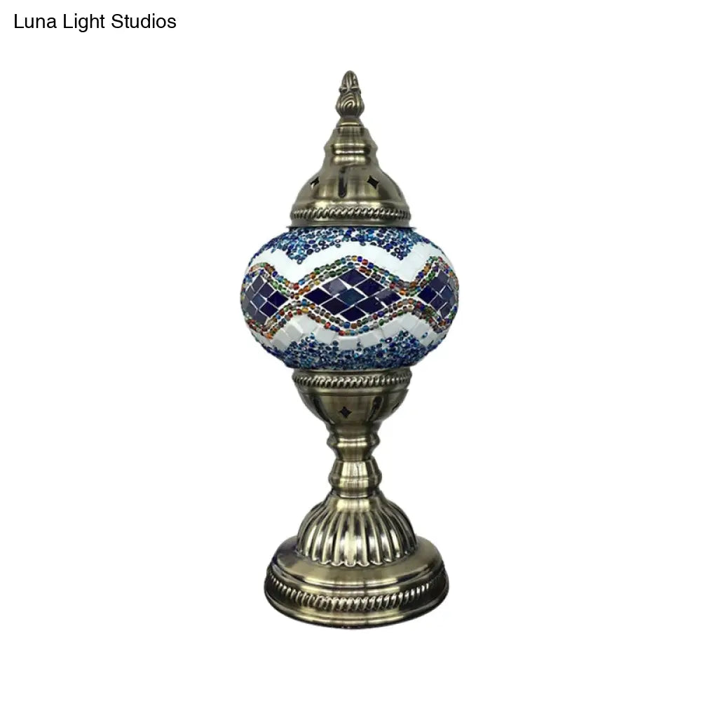 Stylish Turkish Bedroom Table Lamp - Spherical Glass Shade Bronze Finish