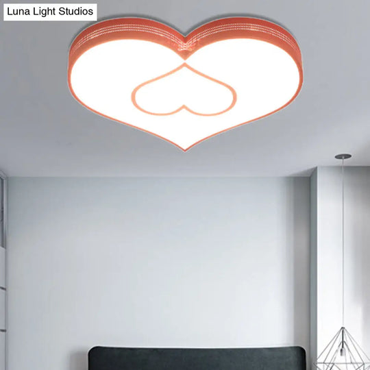 Stylish Two-Heart Led Ceiling Light: Eye-Caring Acrylic Flush Mount For Hallway Pink / White