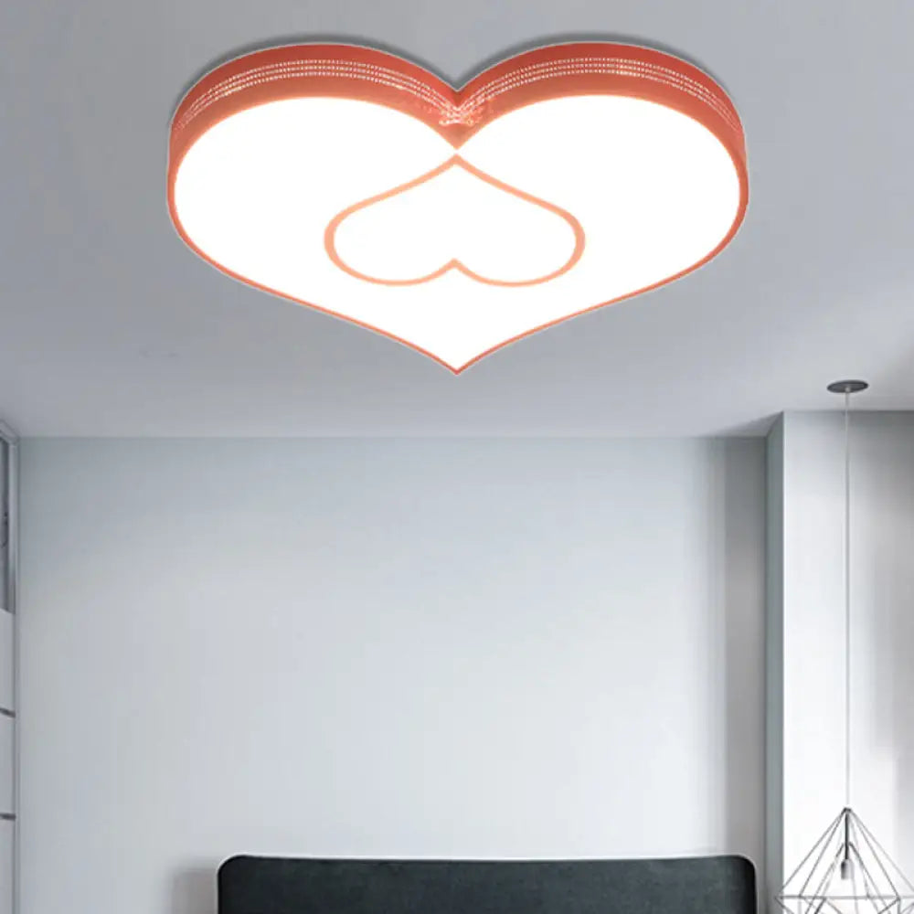 Stylish Two-Heart Led Ceiling Light: Eye-Caring Acrylic Flush Mount For Hallway Pink / White