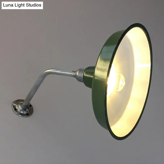 Stylish Vintage Green Metallic Wall Sconce With 1 Bulb - Barn Shade Living Room Lighting 14/16