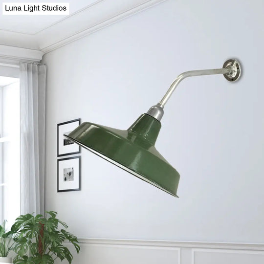 Stylish Vintage Green Metallic Wall Sconce With 1 Bulb - Barn Shade Living Room Lighting 14/16