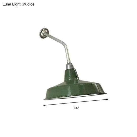 Stylish Vintage Green Metallic Wall Sconce With 1 Bulb - Barn Shade Living Room Lighting 14/16