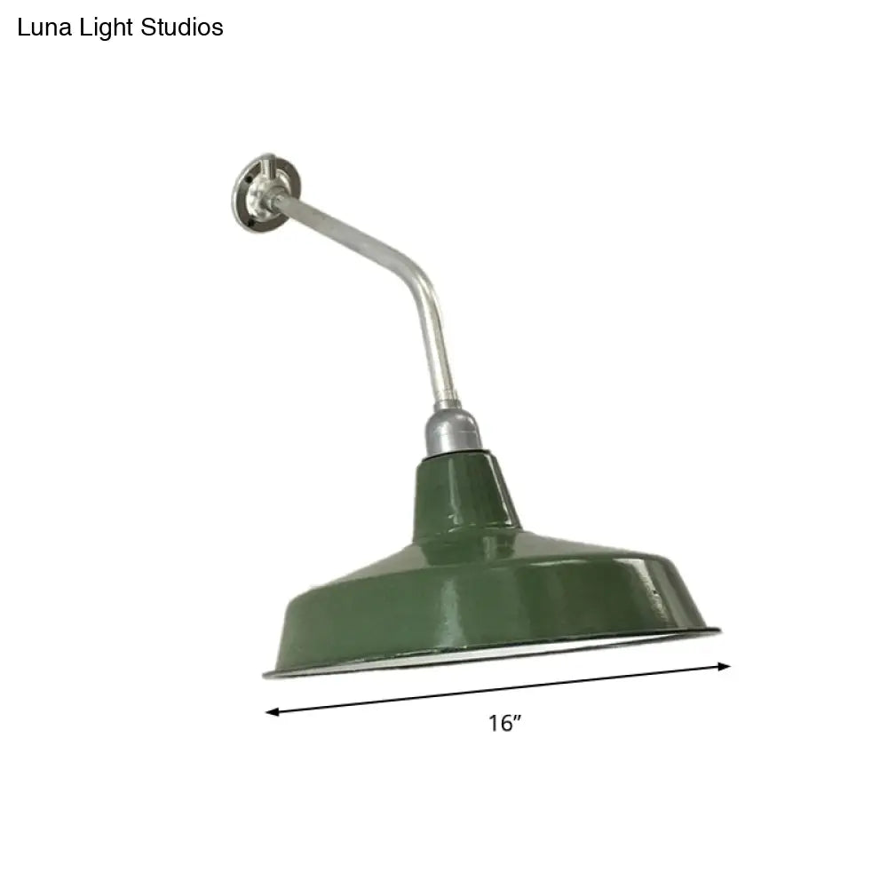 Stylish Vintage Green Metallic Wall Sconce With 1 Bulb - Barn Shade Living Room Lighting 14/16