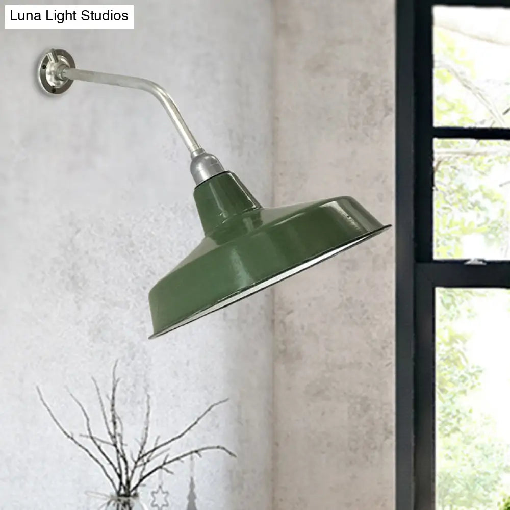 Stylish Vintage Green Metallic Wall Sconce With 1 Bulb - Barn Shade Living Room Lighting 14/16