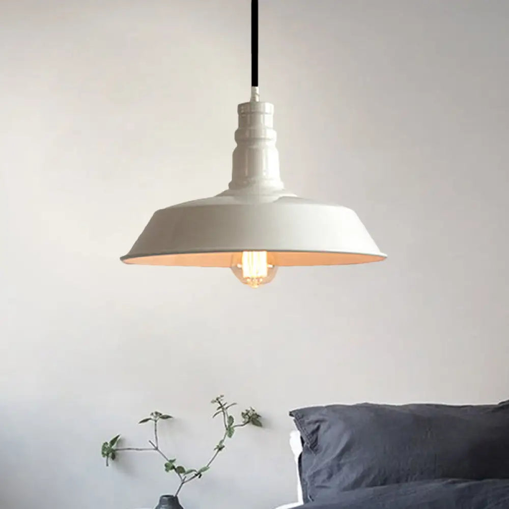 Stylish Vintage Metal Hanging Light Fixture For Barn Dining Table - 1 Bulb White Ceiling Lamp