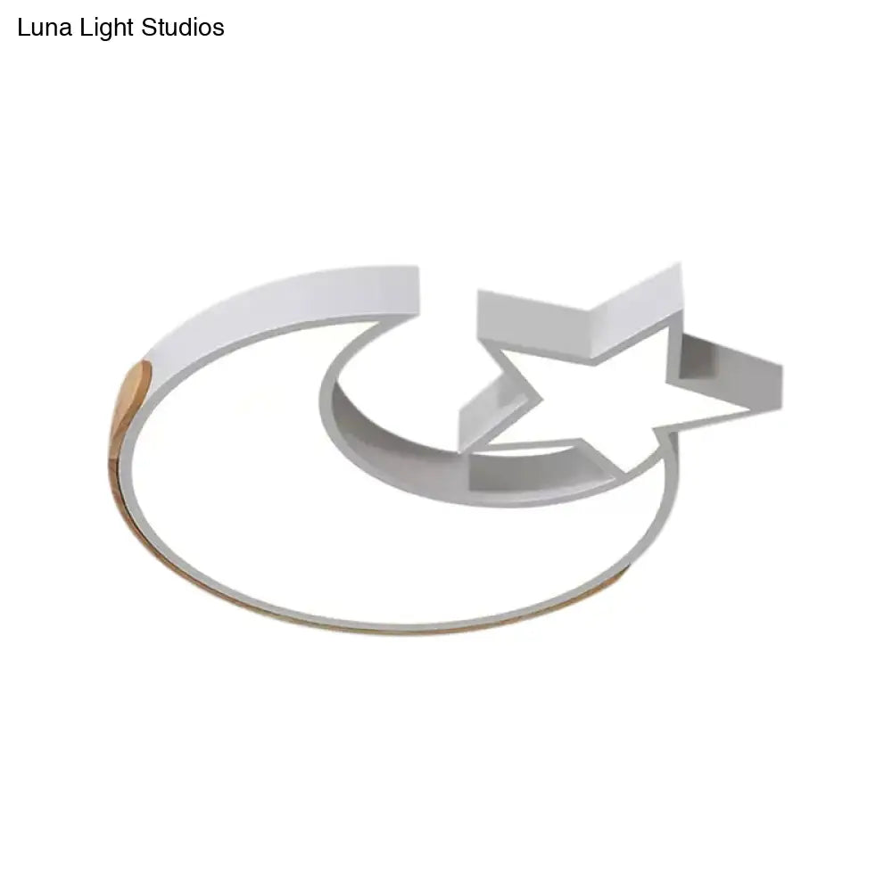 Stylish White Led Ceiling Light: Star And Moon Acrylic Flushmount For Study Room