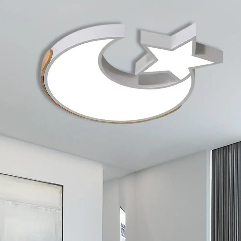 Stylish White Led Ceiling Light: Star And Moon Acrylic Flushmount For Study Room