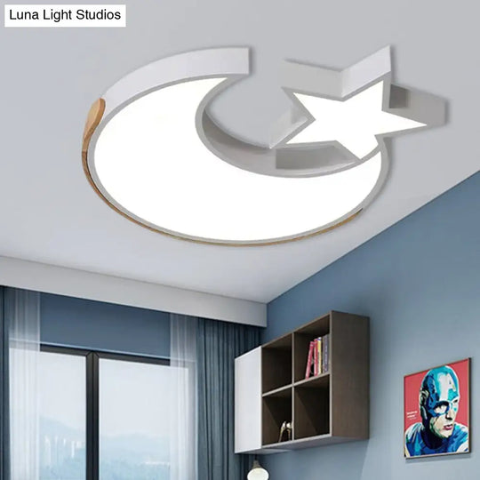 Stylish White Led Ceiling Light: Star And Moon Acrylic Flushmount For Study Room