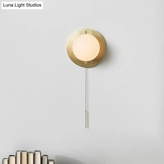 Stylish White Orb Shade Wall Light With Brass Base - Modern Metal Glass Lamp For Boutique